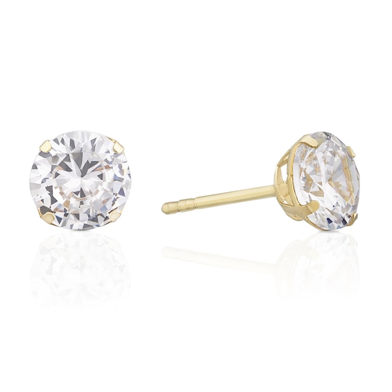 18ct Yellow Gold 6mm Round Cubic Zirconia Stud Earrings