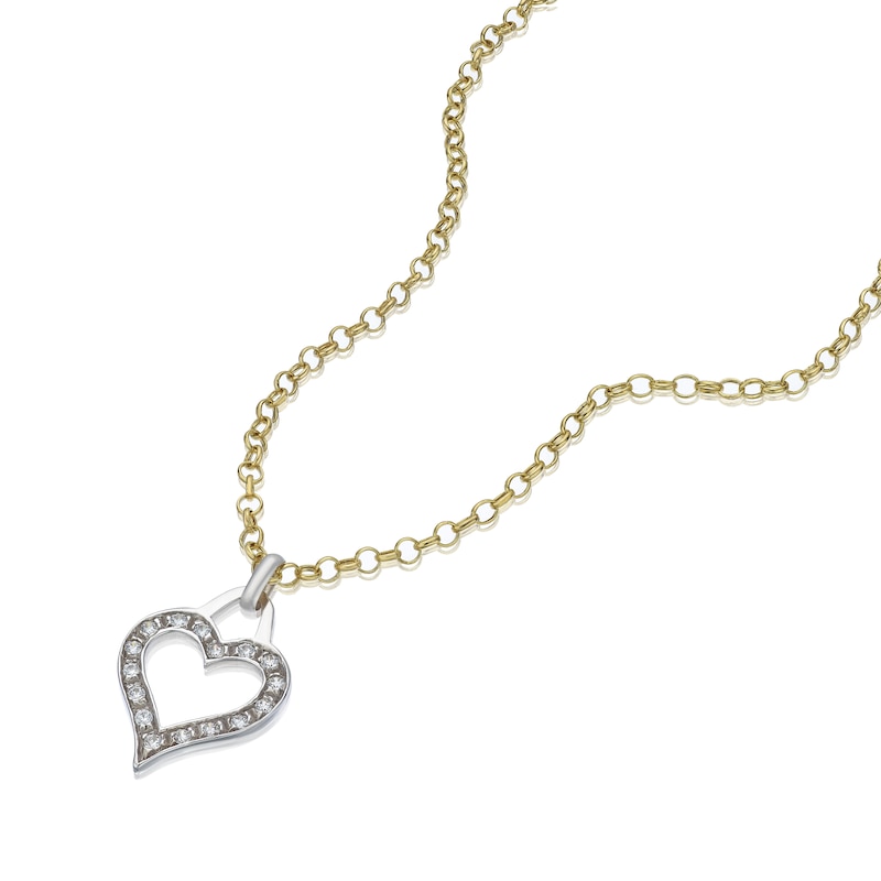 Main Image 2 of 9ct Two Colour Cubic Zirconia 18" Belcher Chain Heart Pendant