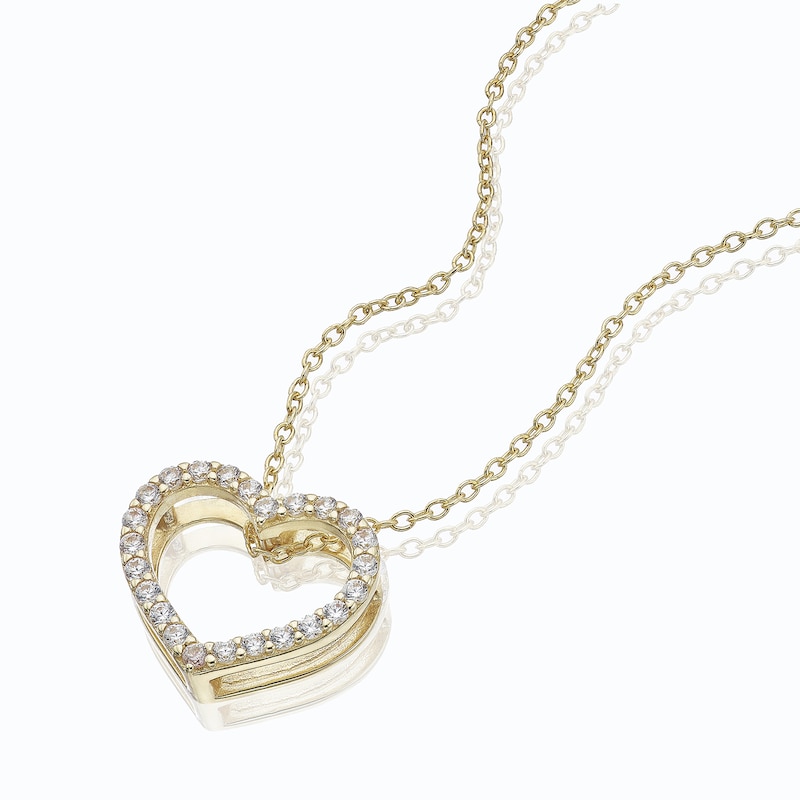 Main Image 2 of 9ct Yellow Gold Cubic Zirconia Heart Pendant 17+1" Necklace