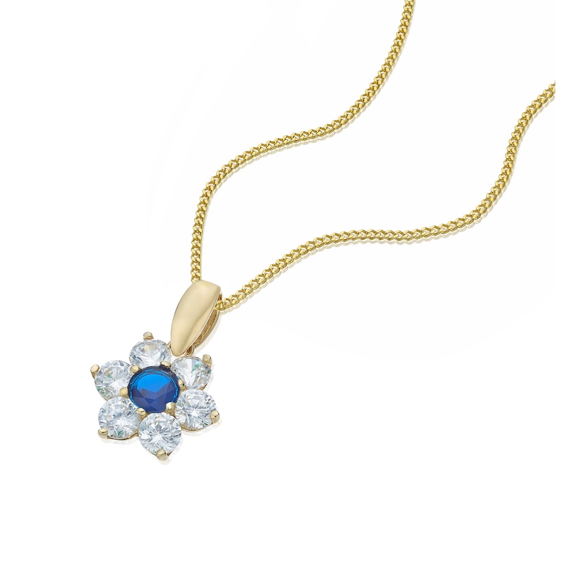 Main Image 2 of 9ct Yellow Gold Blue & White Cubic Zirconia Flower Pendant Necklace