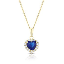 9ct Yellow Gold Blue & White Cubic Zirconia Heart Pendant Necklace