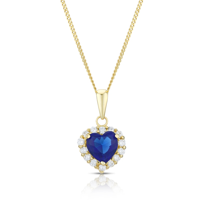 Main Image 1 of 9ct Yellow Gold Blue & White Cubic Zirconia Heart Pendant Necklace