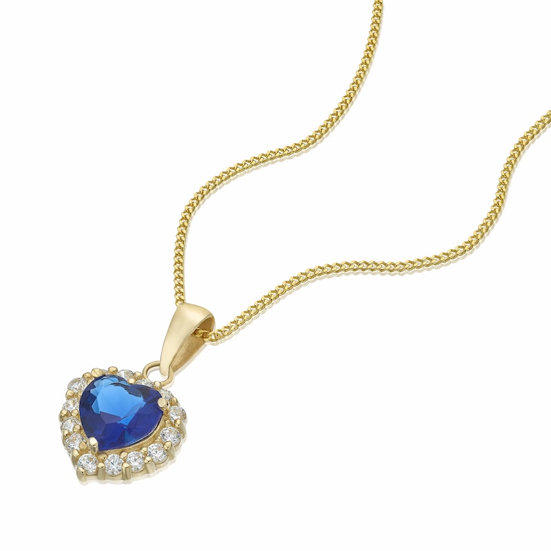 Main Image 2 of 9ct Yellow Gold Blue & White Cubic Zirconia Heart Pendant Necklace