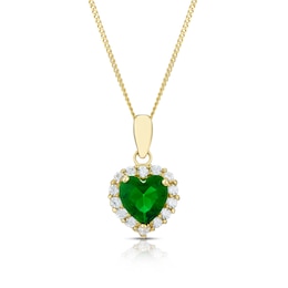 9ct Yellow Gold Green & White Cubic Zirconia Heart Pendant Necklace