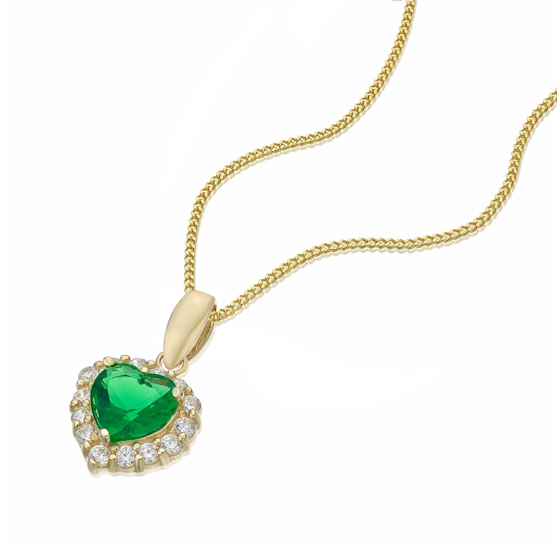 Main Image 2 of 9ct Yellow Gold Green & White Cubic Zirconia Heart Pendant Necklace