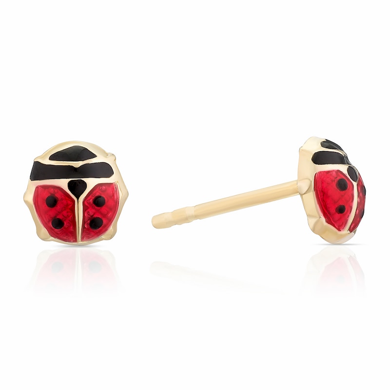 Main Image 1 of Children's 9ct Yellow Gold Enamel Ladybird Stud Earrings