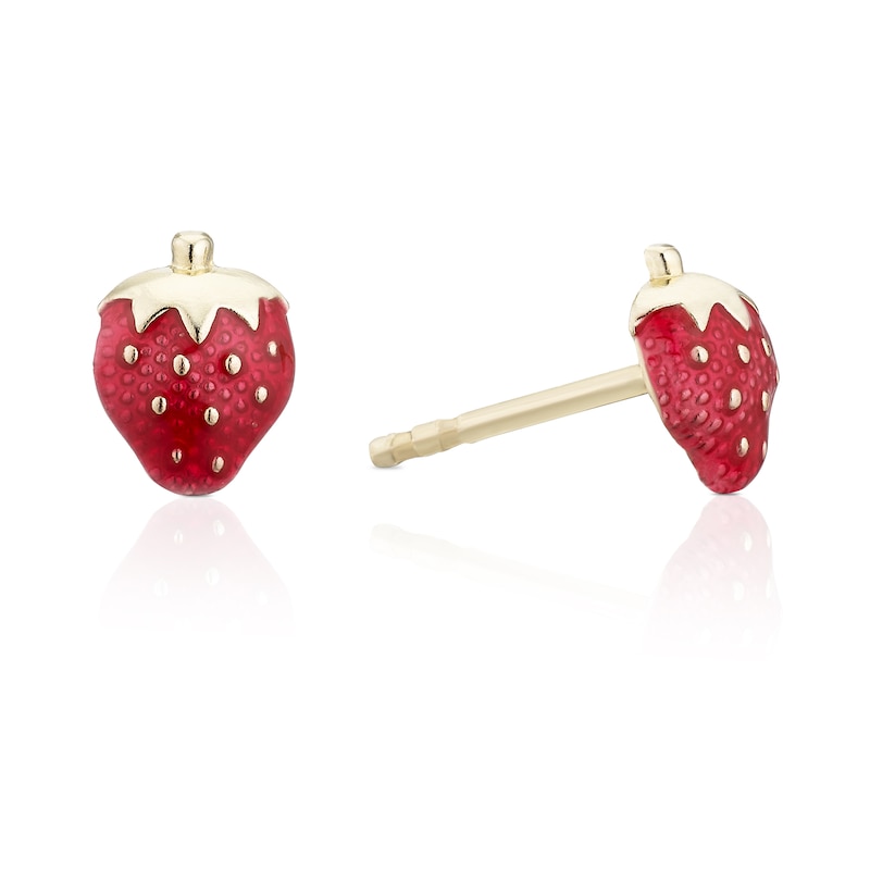 Main Image 1 of Children's 9ct Yellow Gold Enamel Strawberry Stud Earrings