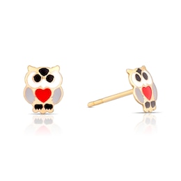 Children's 9ct Yellow Gold Enamel Owl Stud Earrings