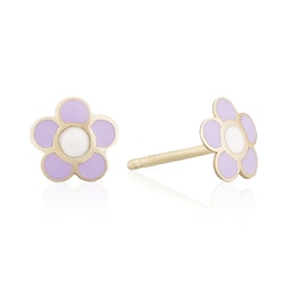 Children's 9ct Yellow Gold Purple Enamel 'Flower' Stud Earrings