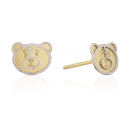 Children's 9ct Two Colour Gold Teddy Bear Face Stud Earrings