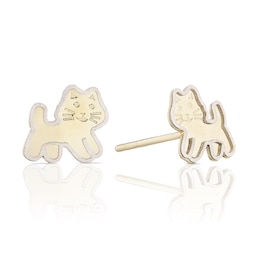 Children's 9ct Two Colour Gold Standing Cat Stud Earrings