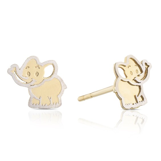 Childrens 9ct Two Colour Gold Elephant Stud Earrings