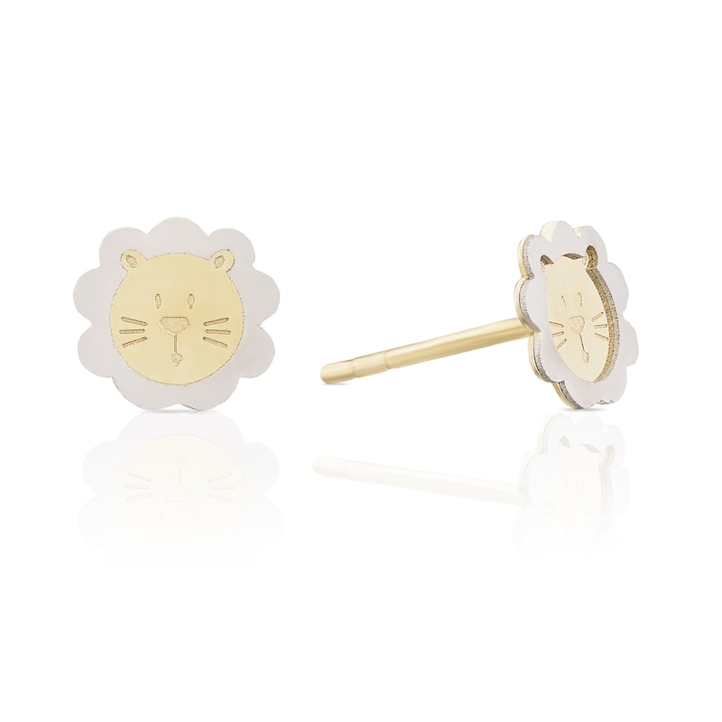 Main Image 1 of Children's 9ct Two Colour Gold Lion Face Stud Earrings