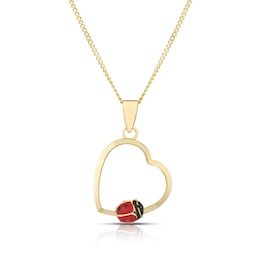 Children's 9ct Yellow Gold Open Heart Ladybird Pendant Necklace