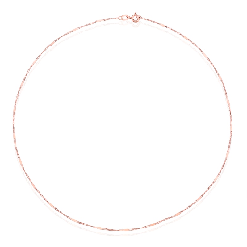 Main Image 2 of 9ct Rose Gold 20 Gauge Twist Bar 16" Curb Chain