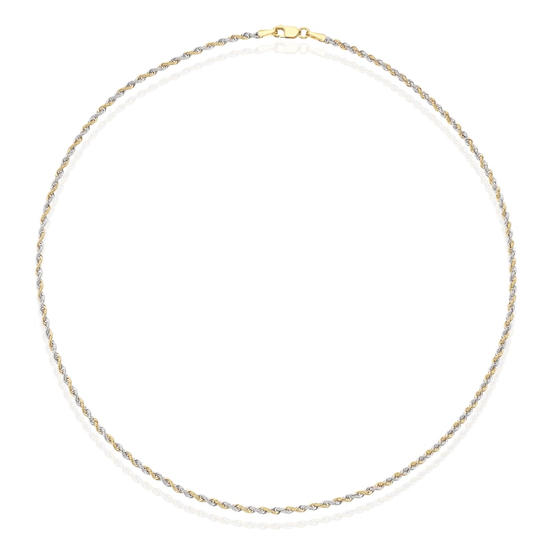 Main Image 2 of 9ct Yellow & White Gold 40 Gauge 16" Rope Chain
