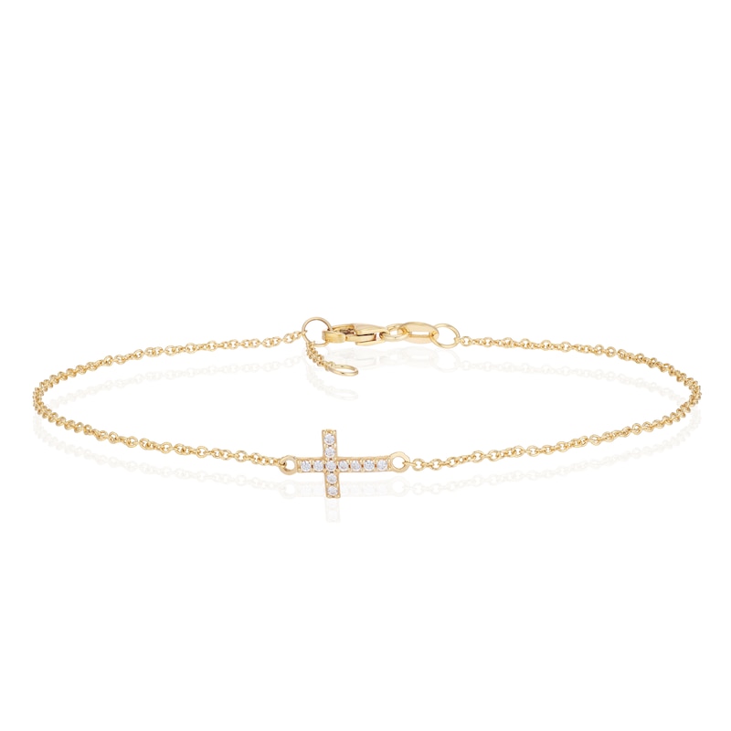Main Image 1 of 9ct Yellow Gold Cubic Zirconia Cross Bracelet