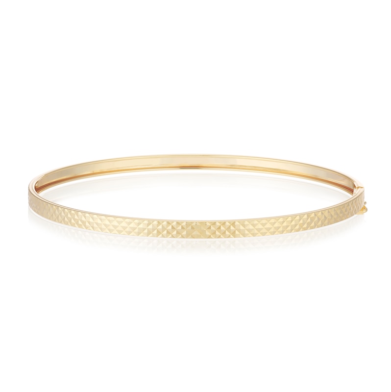 Main Image 1 of 9ct Gold Diamond Cut Flat Tube Bangle