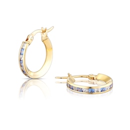 9ct Yellow Gold Blue & White Cubic Zirconia 14mm Hoop Earrings