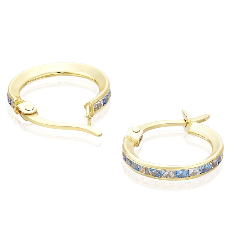 Main Image 2 of 9ct Yellow Gold Blue & White Cubic Zirconia 14mm Hoop Earrings