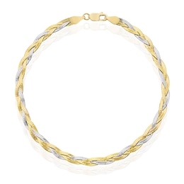 9ct Two Colour Diamond Cut 3-Plait Herringbone Bracelet
