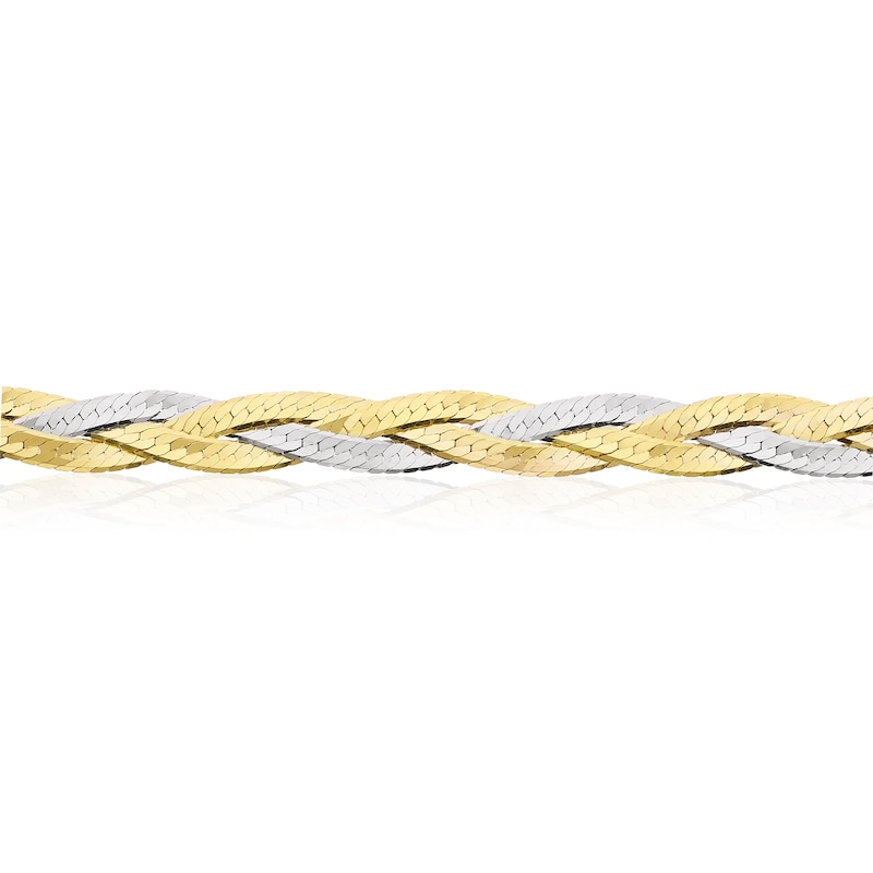 Main Image 2 of 9ct Two Colour Diamond Cut 3-Plait Herringbone Bracelet