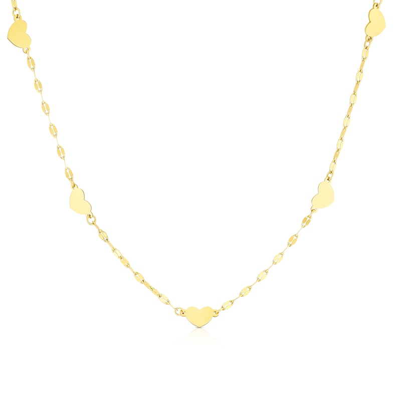 Main Image 1 of 9ct Yellow Gold Heart Station Sparkle Chain 16.5" Necklace