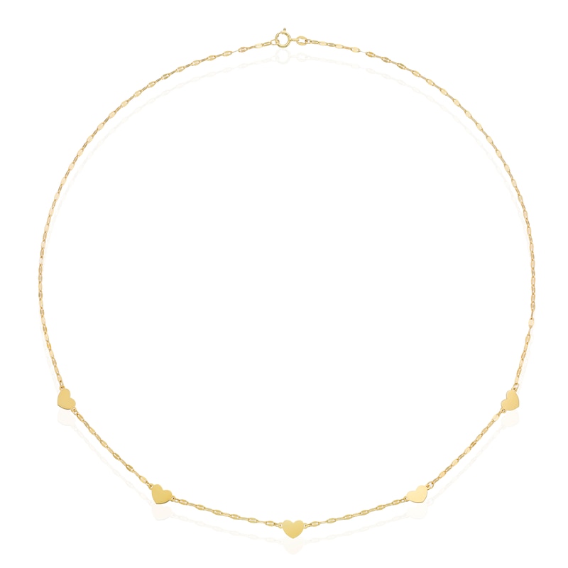Main Image 2 of 9ct Yellow Gold Heart Station Sparkle Chain 16.5" Necklace