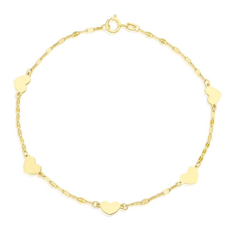 Main Image 1 of 9ct Yellow Gold Heart Station Sparkle Chain 7.5" Bracelet