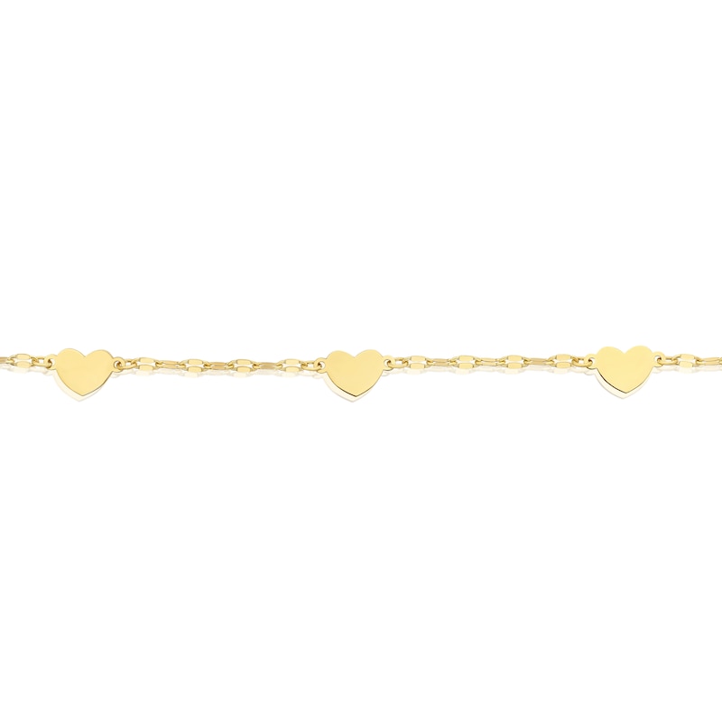 Main Image 2 of 9ct Yellow Gold Heart Station Sparkle Chain 7.5" Bracelet