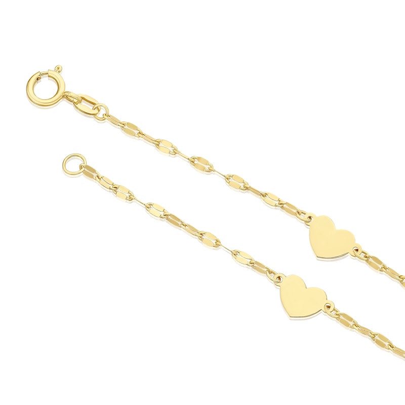 Main Image 3 of 9ct Yellow Gold Heart Station Sparkle Chain 7.5" Bracelet