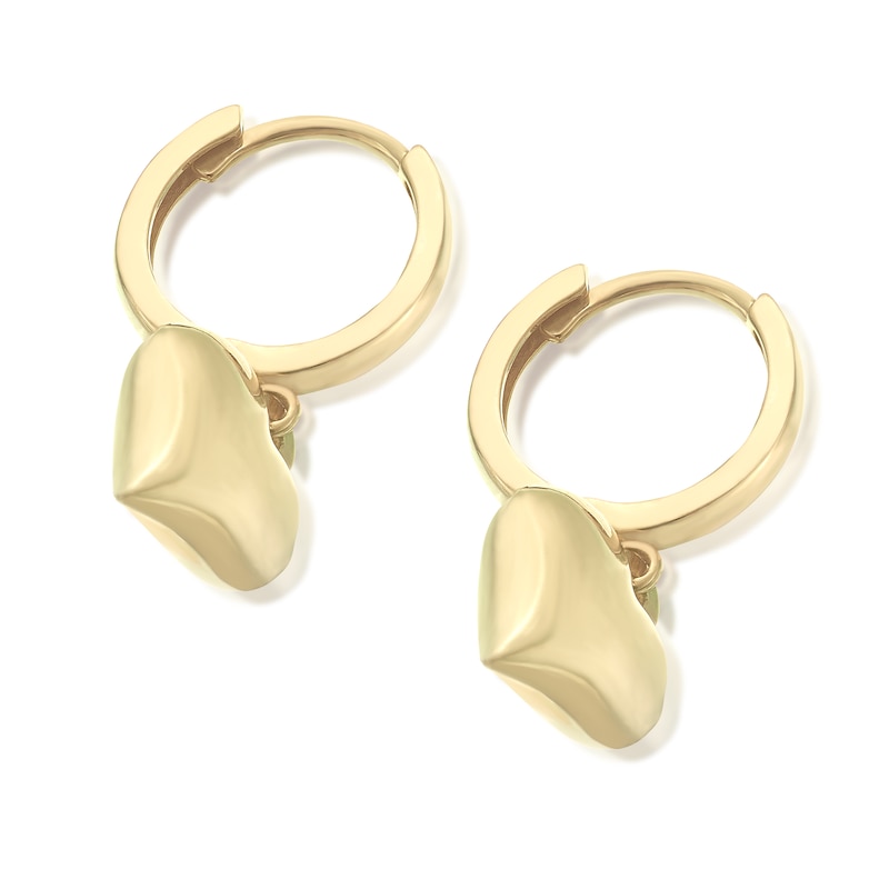 Main Image 2 of 9ct Yellow Gold Puff Heart Huggie Drop Hoops