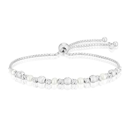 Sterling Silver Cultured Freshwater Pearl & Beaded Bolo Bracelet