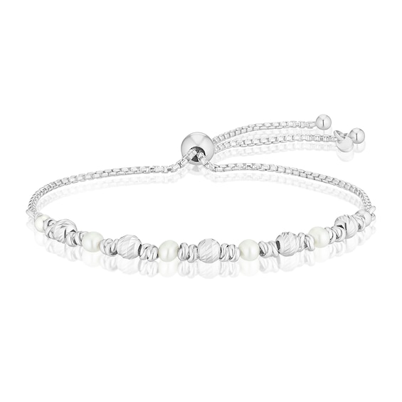 Sterling Silver Cultured Freshwater Pearl and Beaded Bolo Br