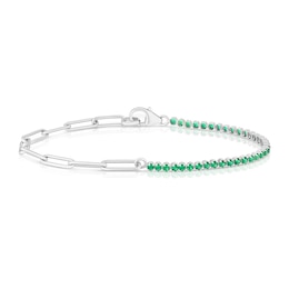 Sterling Silver Green Cubic Zirconia & Paper link Chain Bracelet