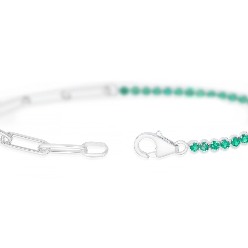 Main Image 3 of Sterling Silver Green Cubic Zirconia & Paper link Chain Bracelet