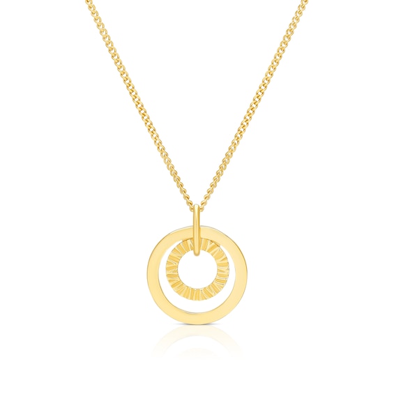 9ct Yellow Gold Double Circle Diamond Cut Locket 16+2 Neckla