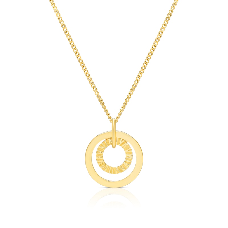 Main Image 1 of 9ct Yellow Gold Double Circle Diamond Cut Locket 16+2" Necklace