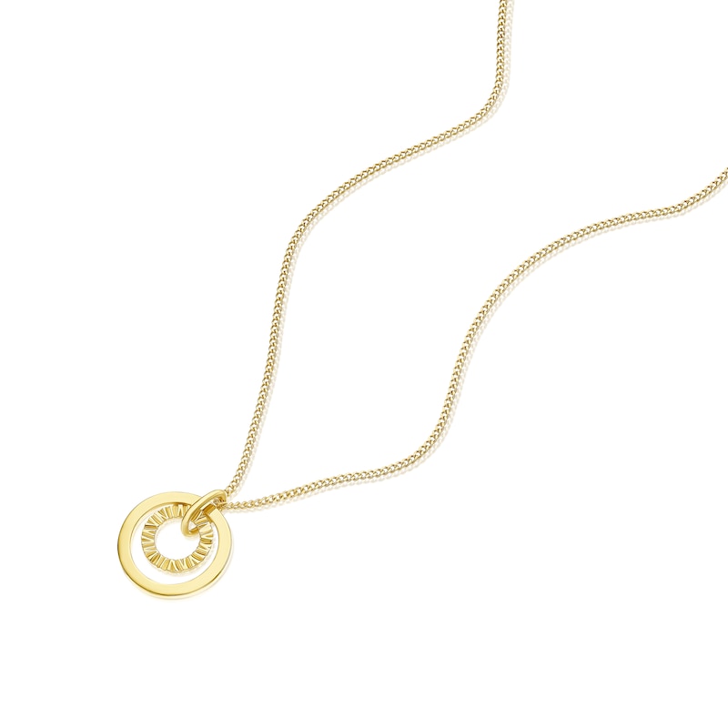 Main Image 2 of 9ct Yellow Gold Double Circle Diamond Cut Locket 16+2" Necklace
