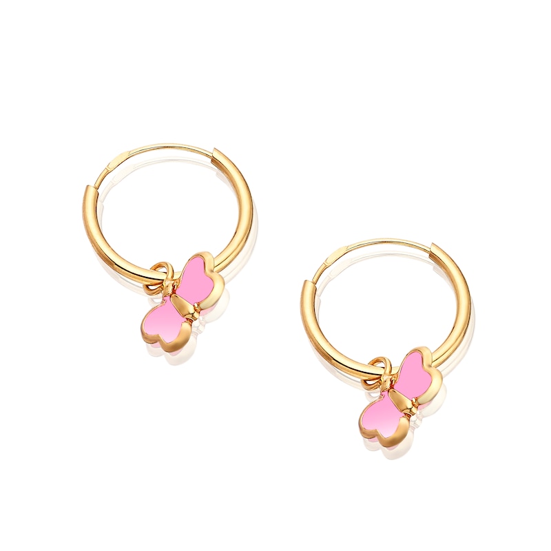 Main Image 2 of Children's 9ct Yellow Gold Enamel Butterfly Drop Huggie Hoop Earrings