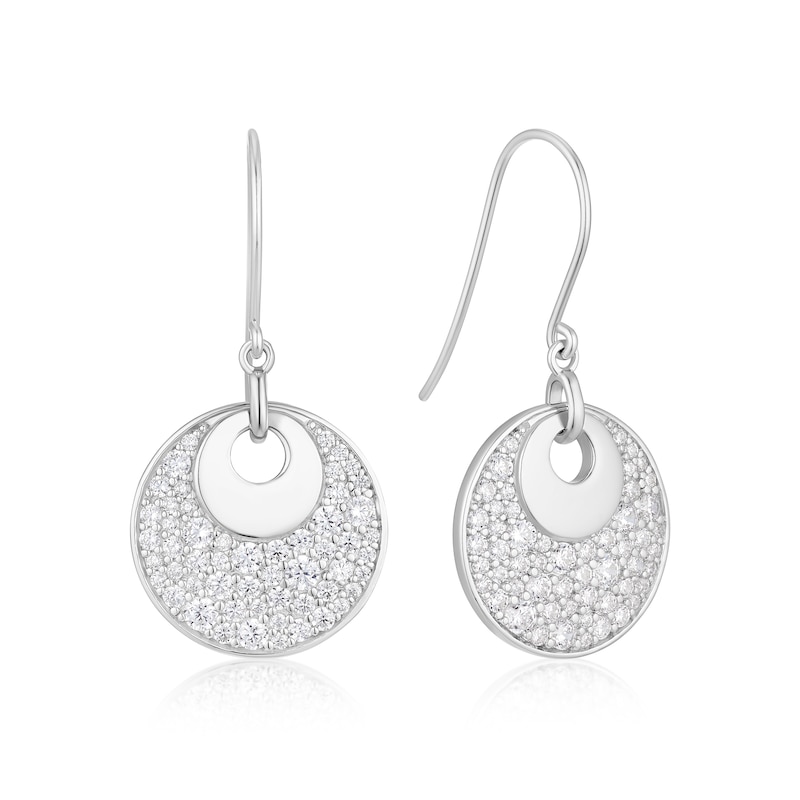 Main Image 1 of Sterling Silver Cubic Zirconia Pavé Round Drop Earrings