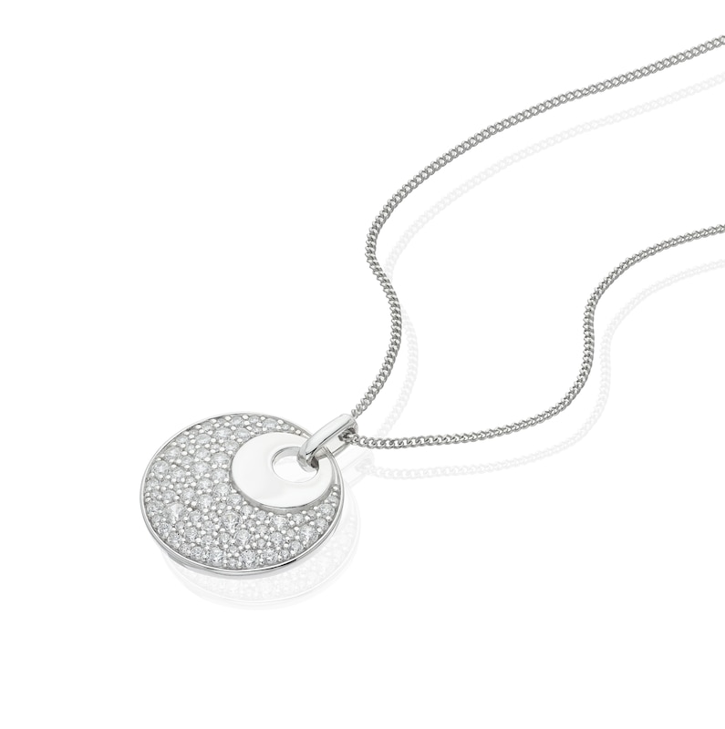 Main Image 2 of Sterling Silver Cubic Zirconia Pavé Round Pendant 16+2" Necklace