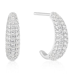 Sterling Silver Cubic Zirconia Pavé Half Hoop Earrings