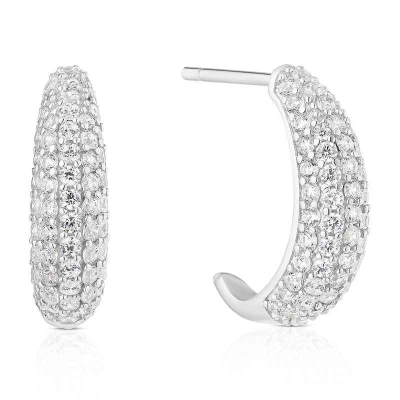 Main Image 1 of Sterling Silver Cubic Zirconia Pavé Half Hoop Earrings