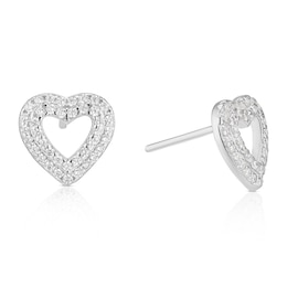 Sterling Silver Cubic Zirconia Pavé Open Heart Stud Earrings