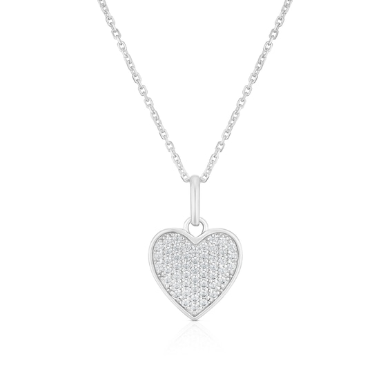 Sterling Silver Cubic Zirconia Pave Heart Pendant 16+2 Neckl