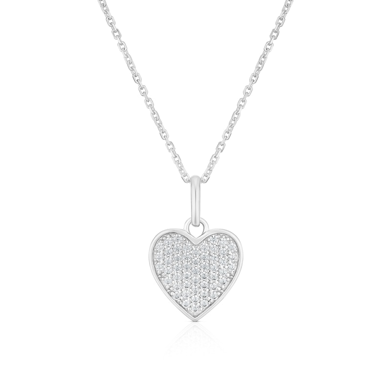 Main Image 1 of Sterling Silver Cubic Zirconia Pavé Heart Pendant 16+2" Necklace