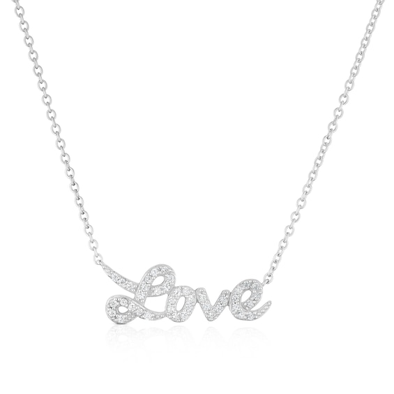 Sterling Silver Cubic Zirconia Love Pendant 16+2 Necklace