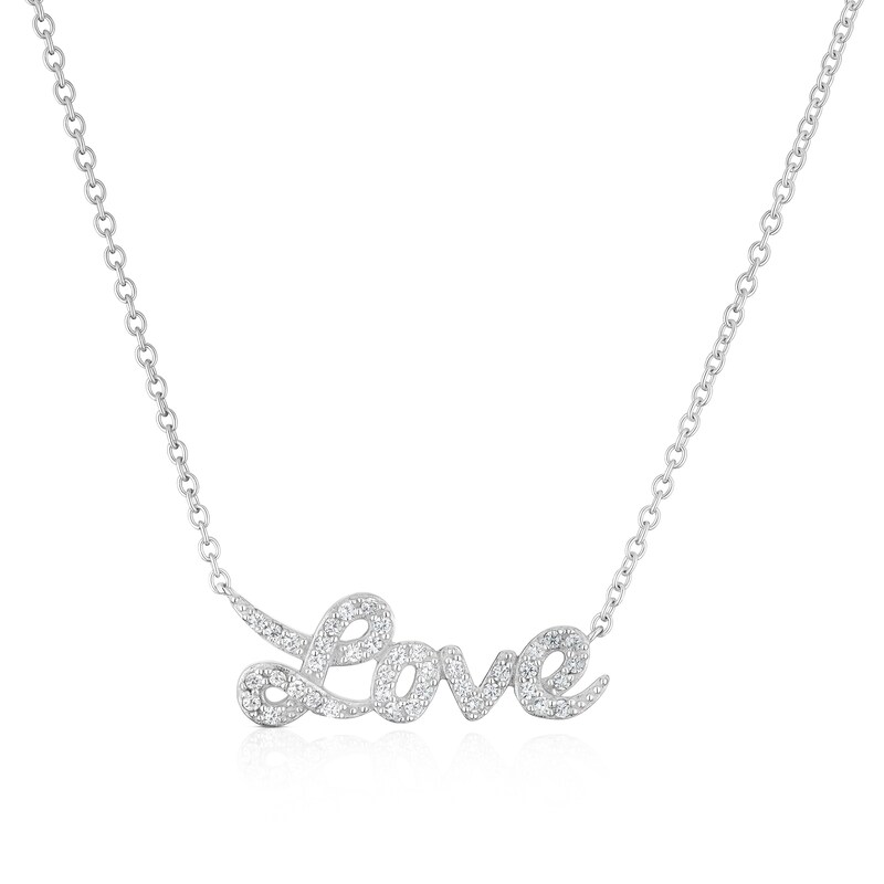 Main Image 1 of Sterling Silver Cubic Zirconia Love Pendant 16+2" Necklace