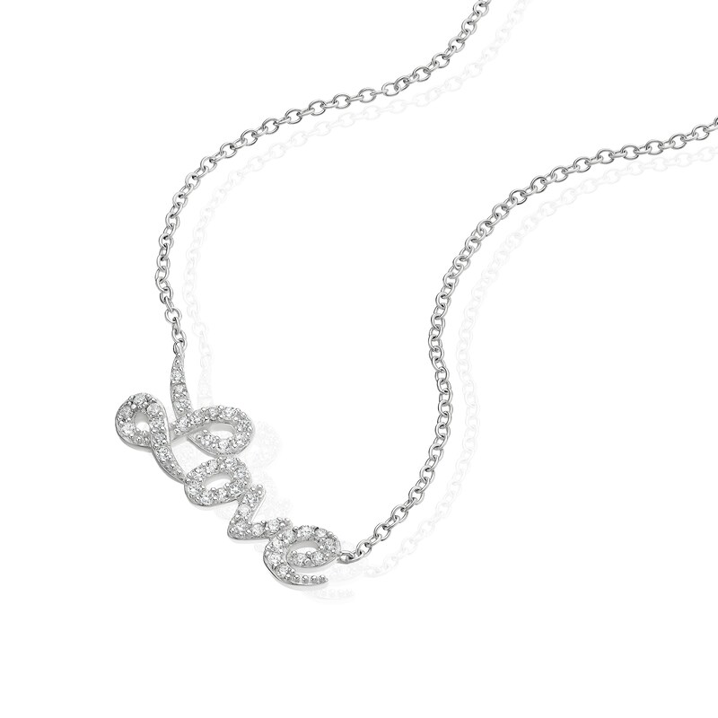 Main Image 2 of Sterling Silver Cubic Zirconia Love Pendant 16+2" Necklace